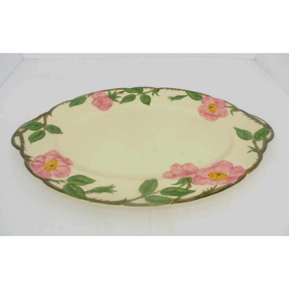 Franciscan Hand-Decorated Earthenware Oval Platter With Pink Flower Design 12 1/